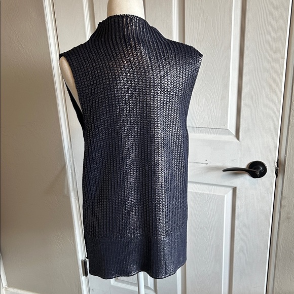 NEW Pilcro Anthropologie Oversized Foil Sweater vest Navy Sleeveless Knit Top - Picture 6 of 6